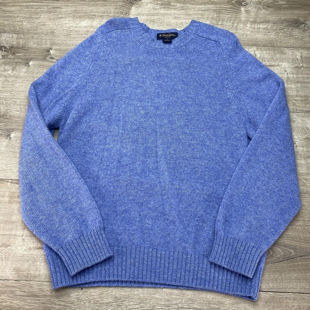 Brooks Brothers Sweater Mens Large‎ Blue Wool Crew Neck Knit Pullover Solid